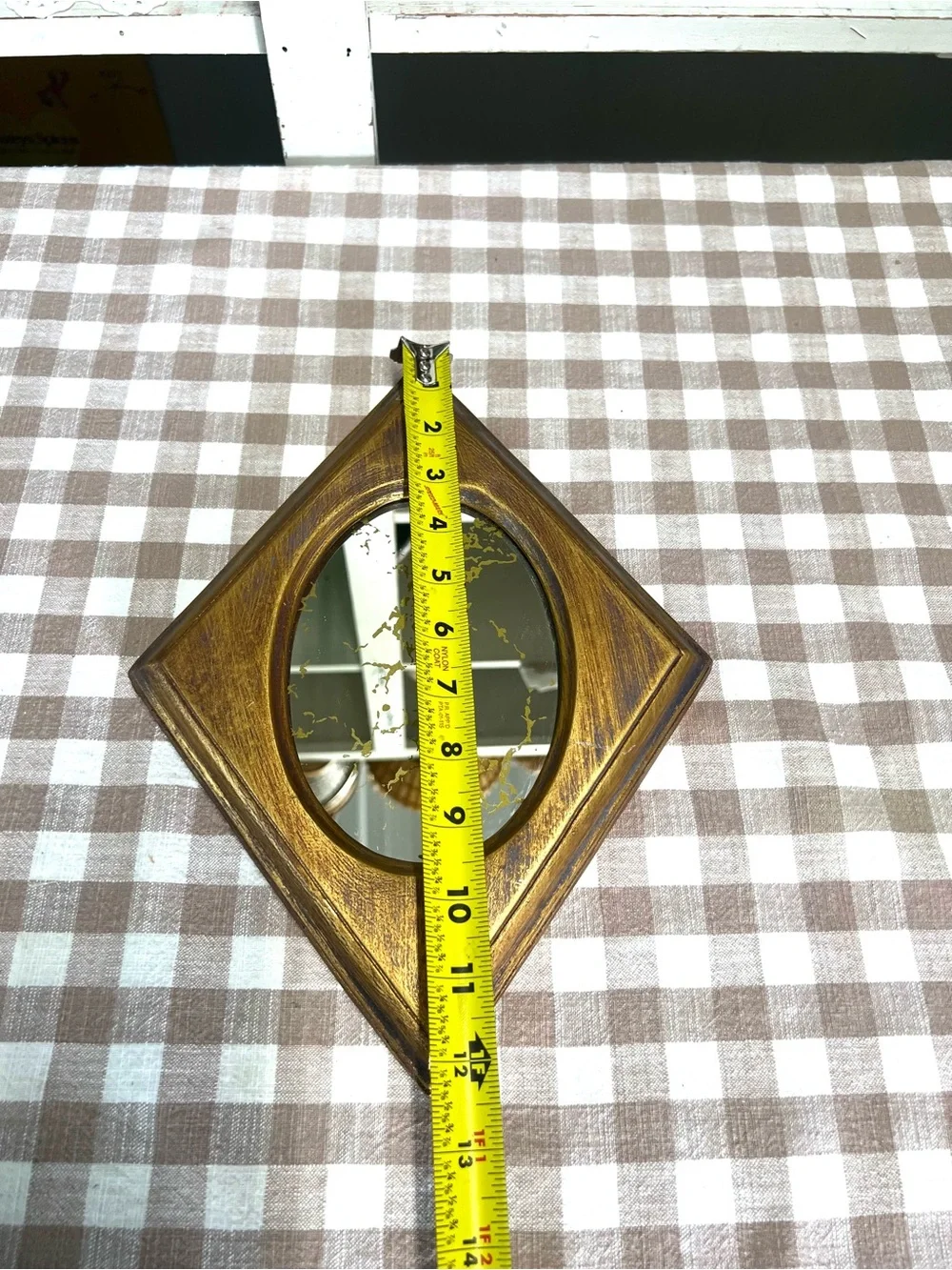 Vintage mirror gold wood gold veining mid century wall decor diamond shape